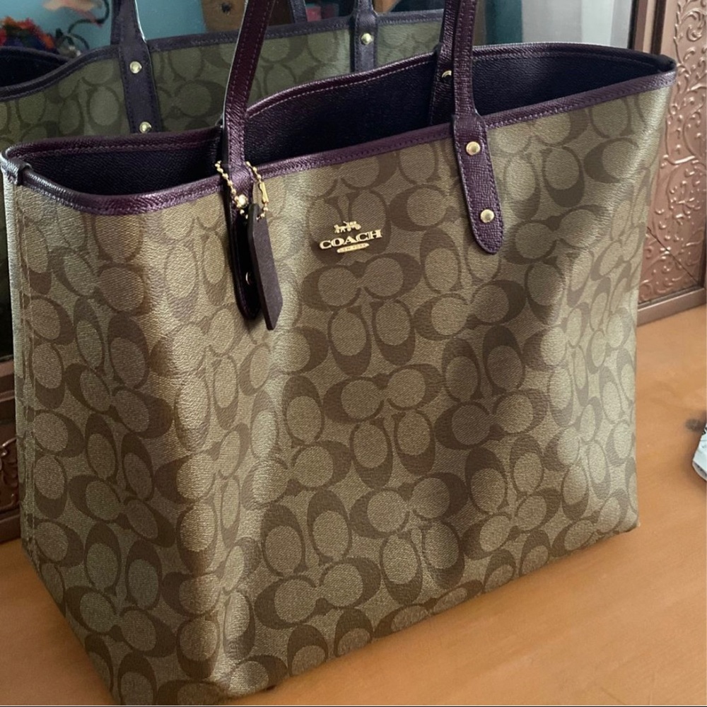 Coach Reversible Signature/Purple Metallic Tote